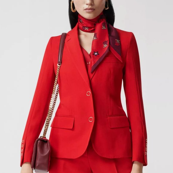 NEW  Authentic Burberry Red Logo Silk Skinny Two Tone scarf Head scarf bag Wrap - Picture 4 of 10